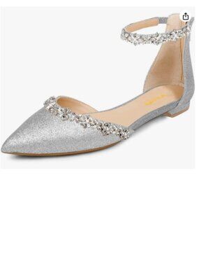 XYD Silver-glitter Pointed Toe Rhinestones Ankle Strap D'Orsay Wedding Sandals
